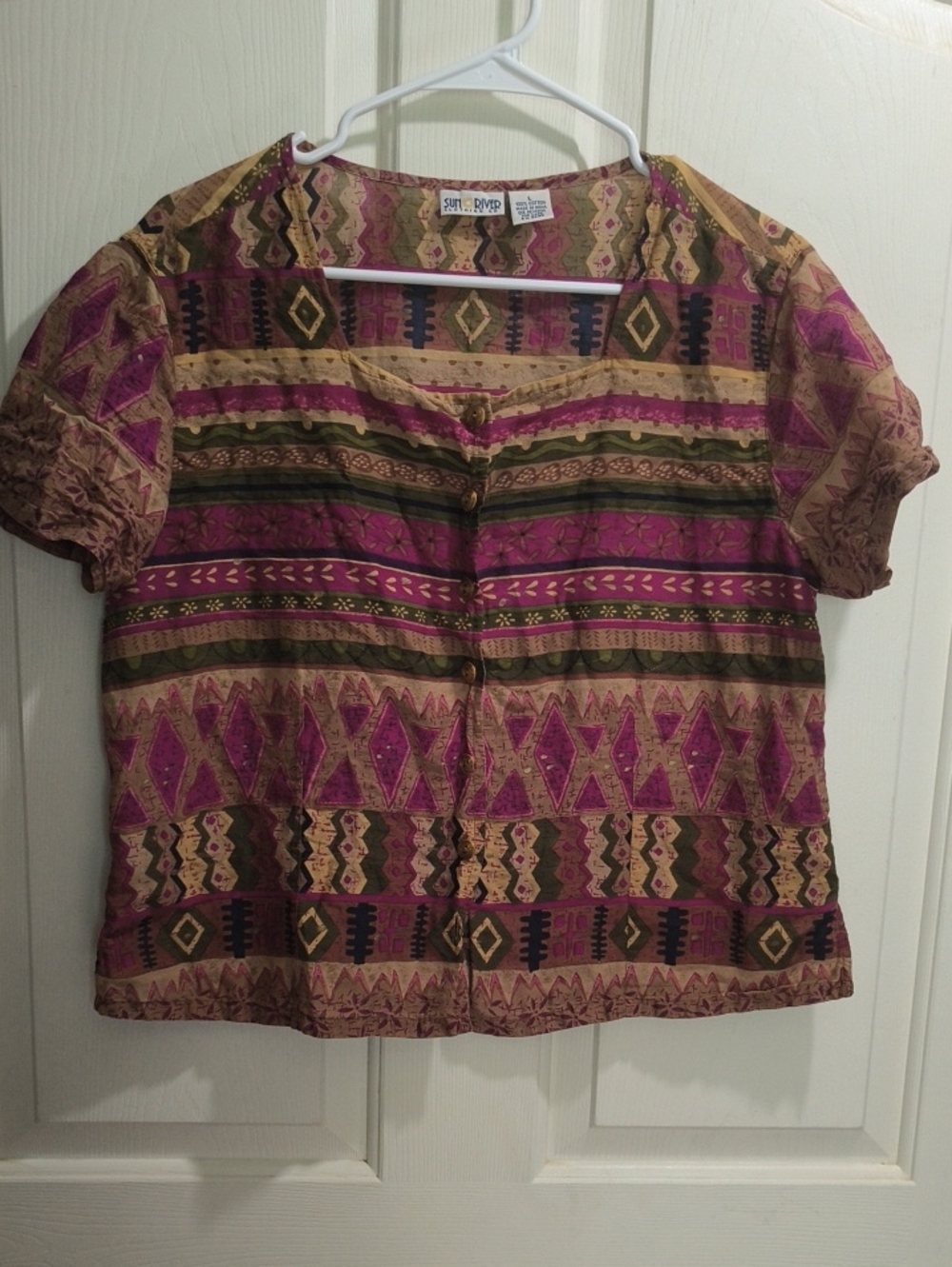 Sun & River Purple Multi-Stripe Aztec Button-Down Top